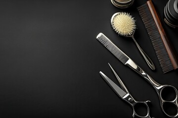 Hairdressing tools on dark background