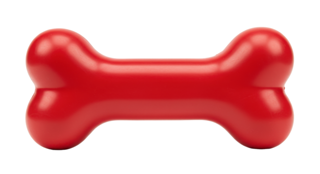 Bright red dog bone toy isolated on a clean background, ideal for pet playtime and training