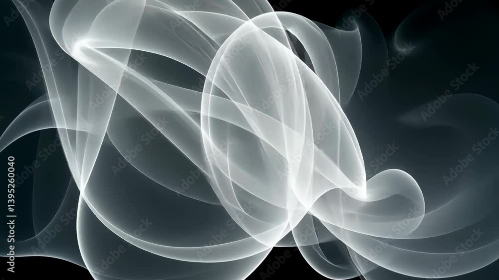 Poster abstract smoke forms flowing with smooth curves against a dark background, ethereal shapes and soft 
