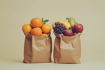 Create an image featuring two brown paper grocery