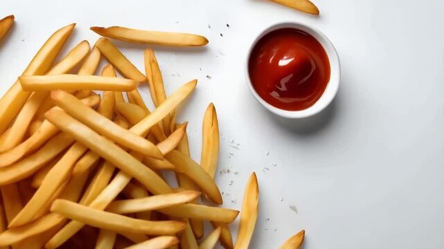 Chips and tomato ketchup isolated on a white background