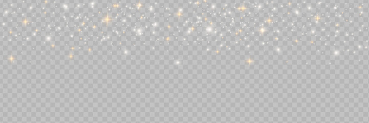 Yellow sparks glitter special light effect. Vector sparkles on transparent background. Yellow sequins. Magic stars