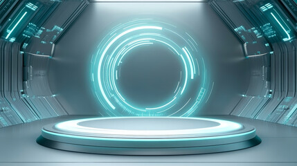 Obraz premium 3D rendering technology background e-commerce product exhibition booth