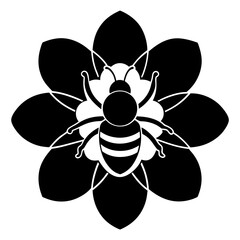 bee and flower silhouettevector illustration