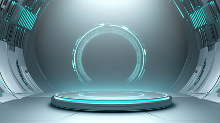 Obraz premium 3D rendering technology background e-commerce product exhibition booth