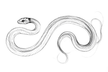 Naklejka premium Wavy serpent crawling and showing its scales, drawn in a sketch style on white background