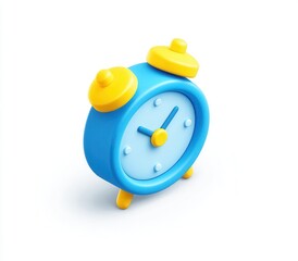 Colorful Cartoon Alarm Clock with Yellow Details on White Background