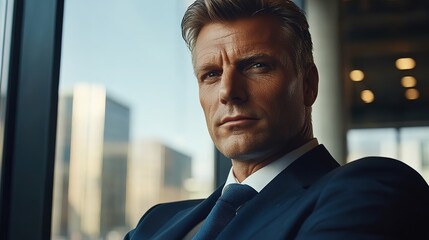 A focused business professional listens intently, exuding confidence and attentiveness in a formal setting.