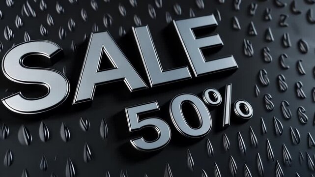 Bright silver sale sign showcasing a significant discount of 50 percent on various items. Customers are drawn to the offer while browsing through the store&rsquo;s aisles, creating a lively atmosphere