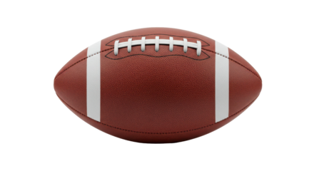 Close-up of a classic brown football with white stripes on a plain background