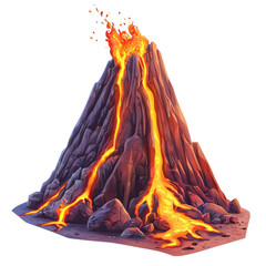 Fiery Descent: A dramatic depiction of an erupting volcano, with rivers of molten lava cascading down its rugged slopes, embodying the raw power and beauty of nature's forces.