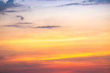 Sky,sunset, beautiful , luxury soft gradient orange gold clouds and sunlight on the blue sky perfect for the background, Sunrise on morning or everning in winter warm time ,Twilight summer,silhouette
