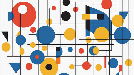 Abstract geometric pattern with circles and lines in vibrant colors