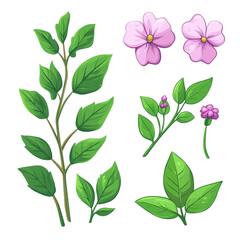 Delightful pink flowers and lush green leaves a vibrant botanical illustration