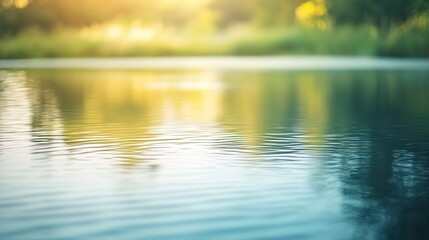 Tranquil river reflecting soft sunlight, a serene natural moment. Minimalism in nature's simplicity and calm.