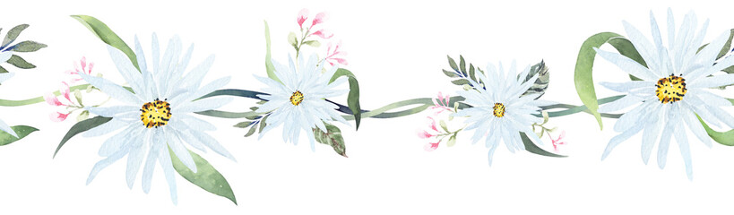 Seamless pattern of botanical with watercolor border vine leaves and flower.Seamless botanical rim for a border design.Vintage style nature.