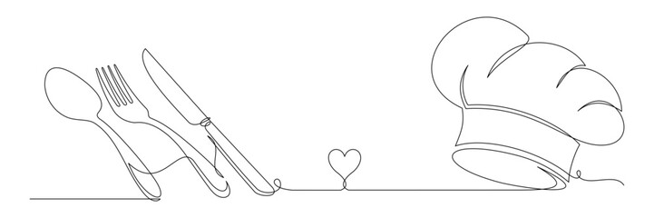Chef hat and cutlery vector continuous line art style 6