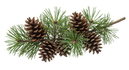 Close-up of pine branch with cones showcasing natural textures and vibrant greenery
