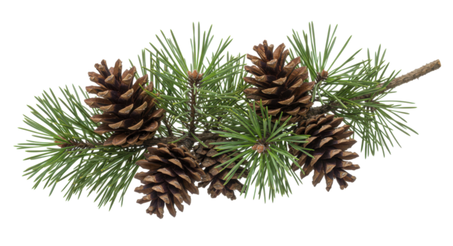 Close-up of pine branch with cones showcasing natural textures and vibrant greenery