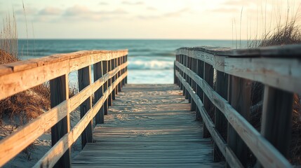 Wooden pier extending into calm waters, bathed in natural light, evoking tranquility and timeless serenity.