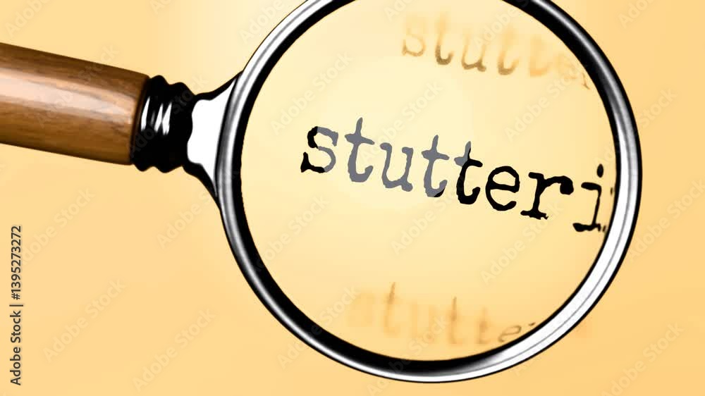 Poster stuttering under careful examination. focusing on stuttering, analyzing it, taking a closer look. co