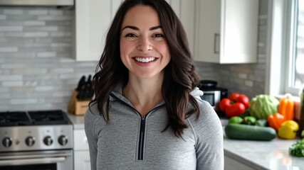 A nutrition expert shares tips on creating healthy recipes while showcasing a variety of fresh vegetables in a sleek kitchen. The atmosphere is vibrant and inviting, perfect for cooking