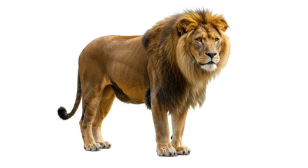 Obraz premium Majestic lion standing confidently, showcasing its powerful physique in a natural setting