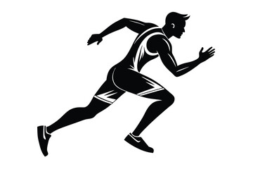 Silhouette of Muscular Athlete Running Fast on Isolated 