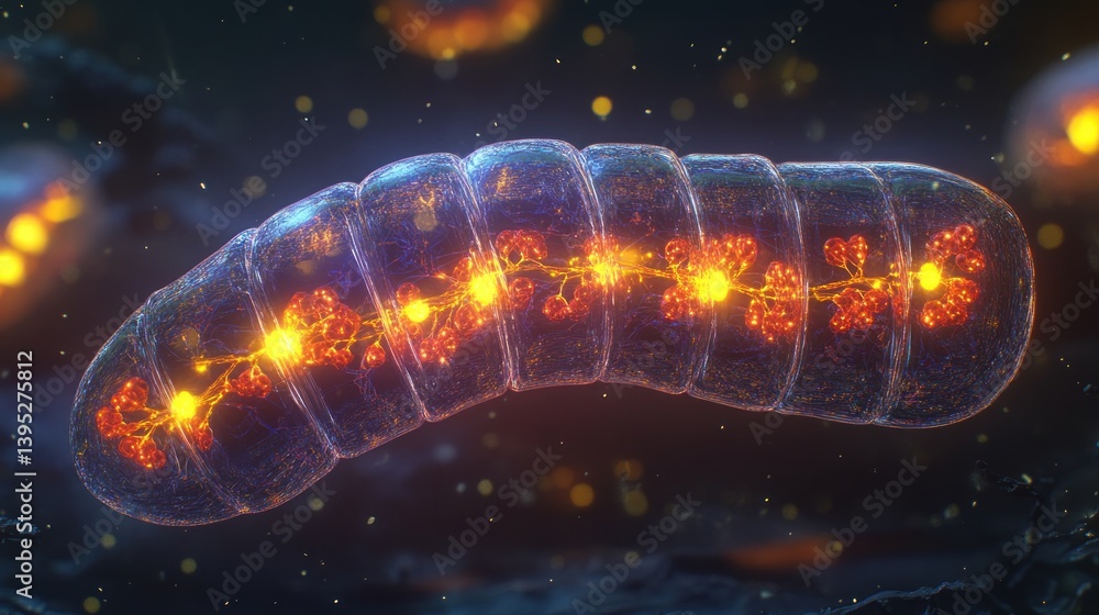Poster microscopic algae cell structure in dark background