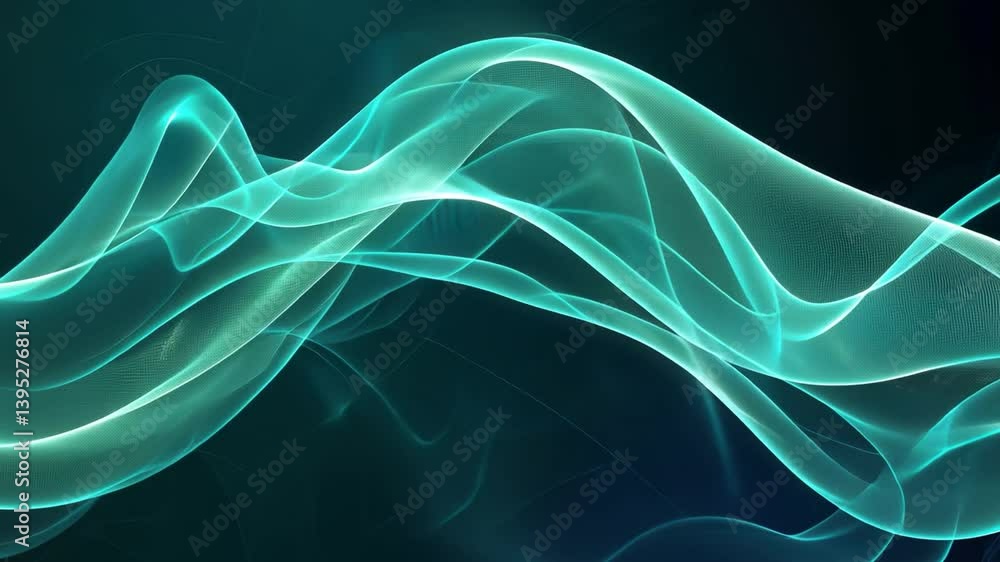 Poster mesmerizing abstract wave design featuring flowing turquoise lines and smooth textures, creating dig