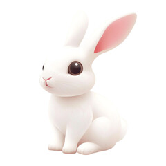Fototapeta premium Adorable white bunny sitting sweetly so fluffy and cute