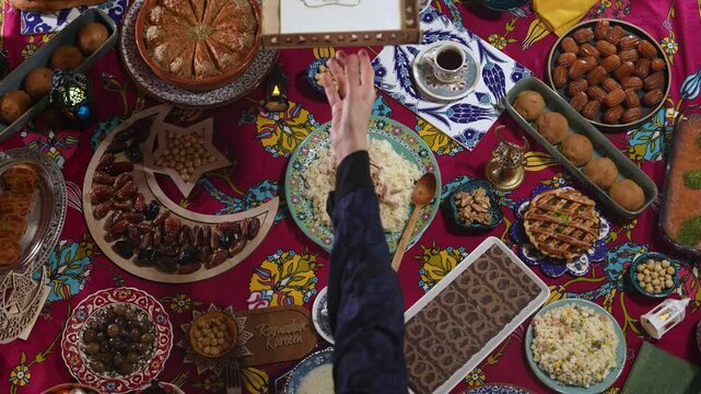 Ramadan Iftar Table Background Video, Muslim Family Having Dinner At Home, Iftar Table Turkish Traditional Food, Ramadan Background, Eid Mubarak Concept Video, Uskudar Istanbul, Turkiye (Turkey) 