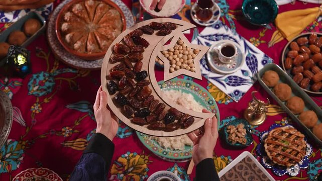Ramadan Iftar Table Background Video, Muslim Family Having Dinner At Home, Iftar Table Turkish Traditional Food, Ramadan Background, Eid Mubarak Concept Video, Uskudar Istanbul, Turkiye (Turkey) 