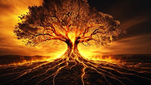 Fiery Tree of Life in a Volcanic Landscape