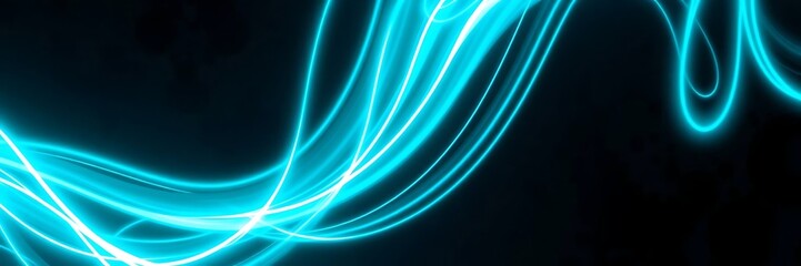 Naklejka premium Abstract Turquoise Light Trails Against Dark Background, Illuminated Lines Design and Patterns, Glowing Curves and Swirls