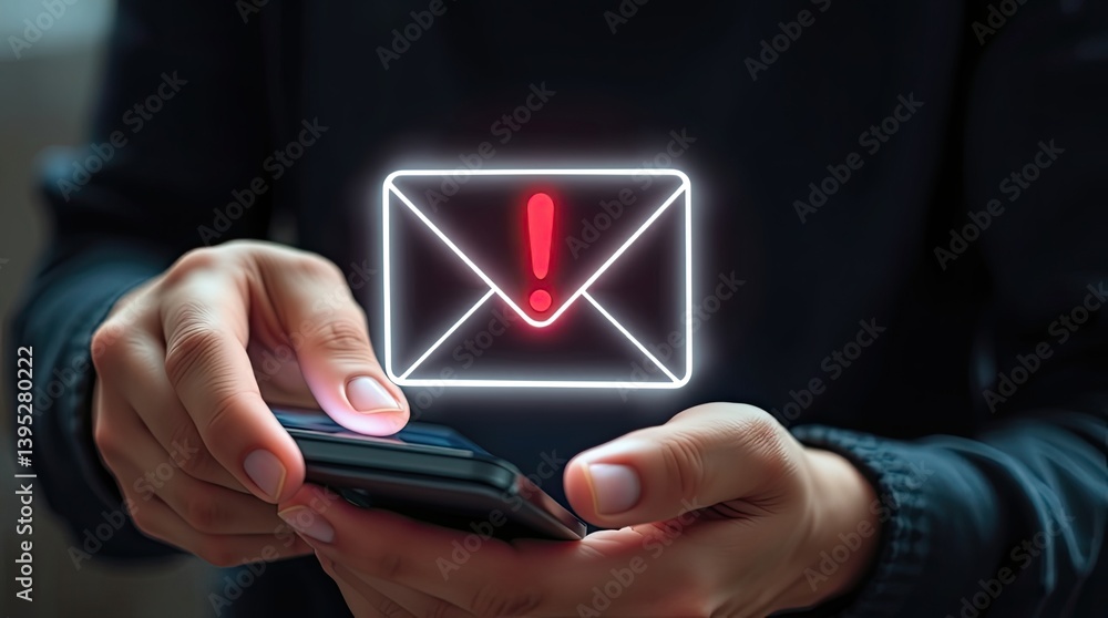 Poster a smartphone displays an email notification with an exclamation mark