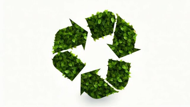 Green symbol isolated on white background. Recycling eco sign from leaves. Zero waste eco friendly concept. Recycle reuse reduce icon. Ecological metaphor. Save planet. Global warming.