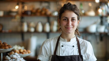 Portrait of the owner of a small business baking croissants and other desserts	
