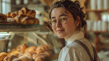 Portrait of the owner of a small business baking croissants and other desserts	