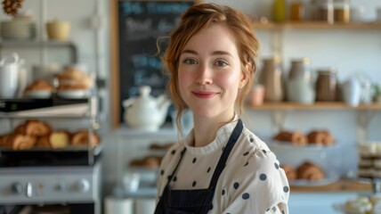 Portrait of the owner of a small business baking croissants and other desserts	