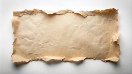 A Torn Piece of Aged, Wrinkled Paper with Irregular Edges, Ideal for Textured Backgrounds or Vintage Designs