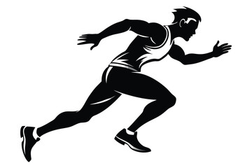 Runner Silhouette on White Background, Man Running in Sportswear