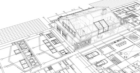 Fototapeta premium house architectural project sketch 3d illustration
