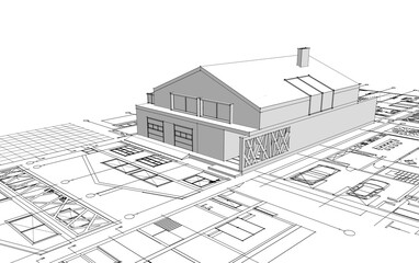  house architectural project sketch 3d illustration