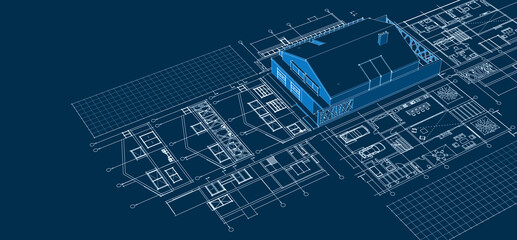  house architectural project sketch 3d illustration
