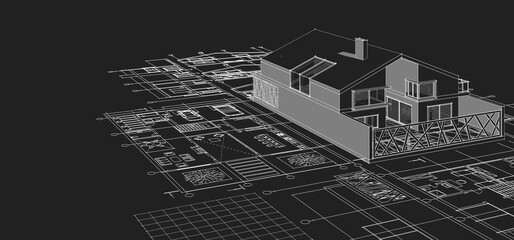  house architectural project sketch 3d illustration
