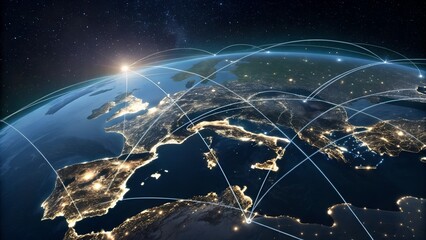 night planet earth from space with light lines