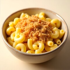 A creamy, cheesy bowl of macaroni and cheese with crispy breadcrumbs on top.