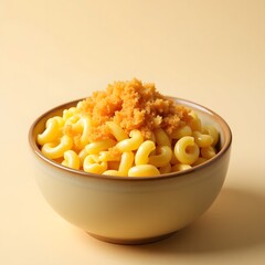 A creamy, cheesy bowl of macaroni and cheese with crispy breadcrumbs on top.

