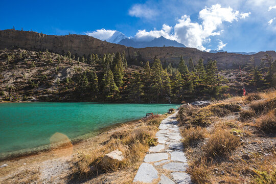 Dhumba Lake in Jomsom. Himalayas, Nepal. Annapurna circuit trek